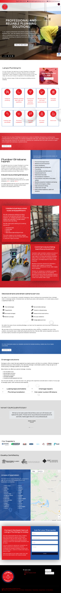 Laing'sPlumbing :Tablet View